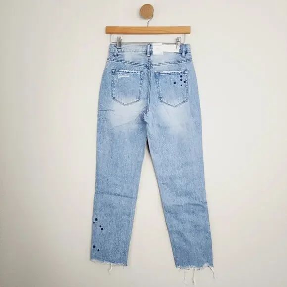 Neon Blonde Siren Starstruck Straight Leg Jeans NWT High Rise Embroidered 25 - Picture 6 of 8